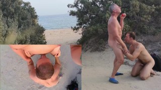 Mature Daddy Boy Suck and Cum on Public Beach (2 views) – Older